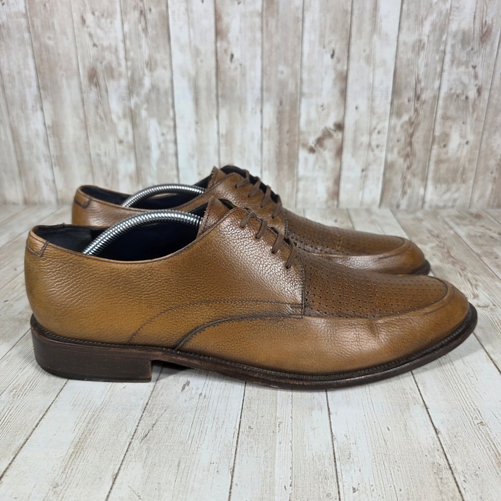 Mens Brown Leather Perforated Dress Shoes Lace Up Oxfords Formal Size‎ 12 D